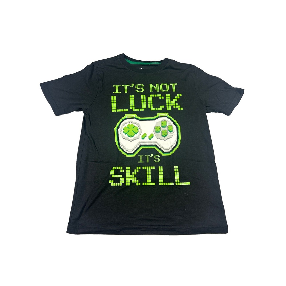 Celebrate! Boys Gaming Graphic T-Shirt Black Size 10-12 It's Not Luck It's Skill